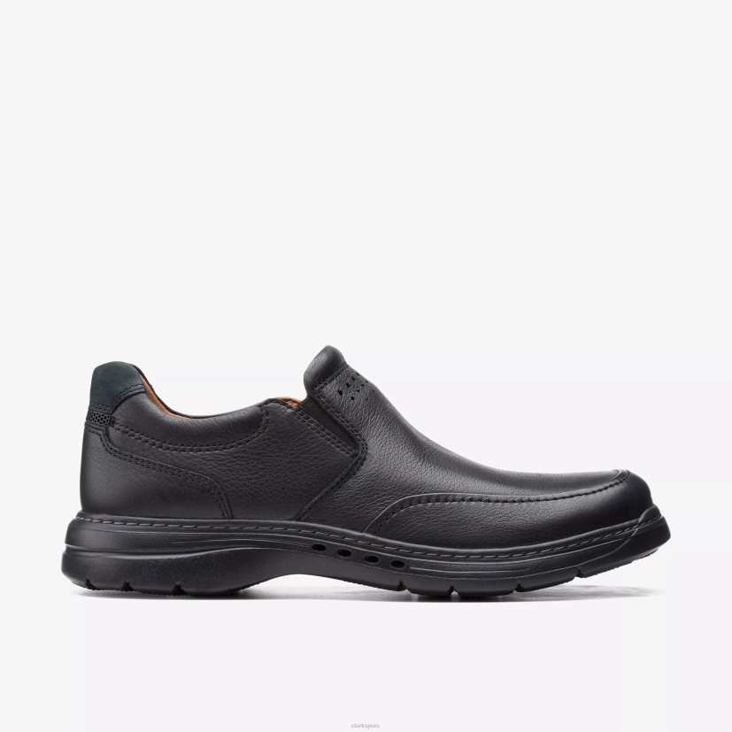 HZVP761 un paso de pelea cuero negro Clarks