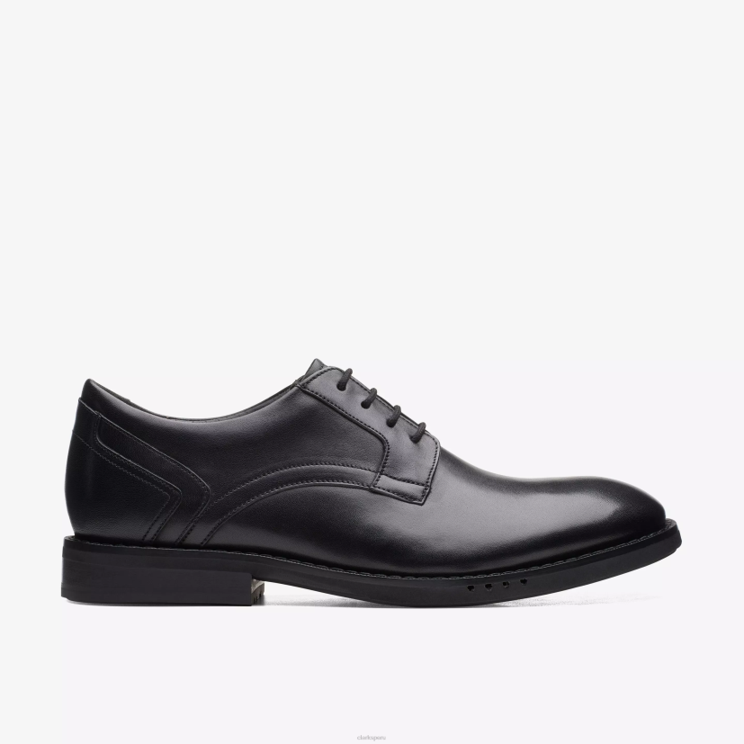 HZVP789 un hugh encaje cuero negro Clarks