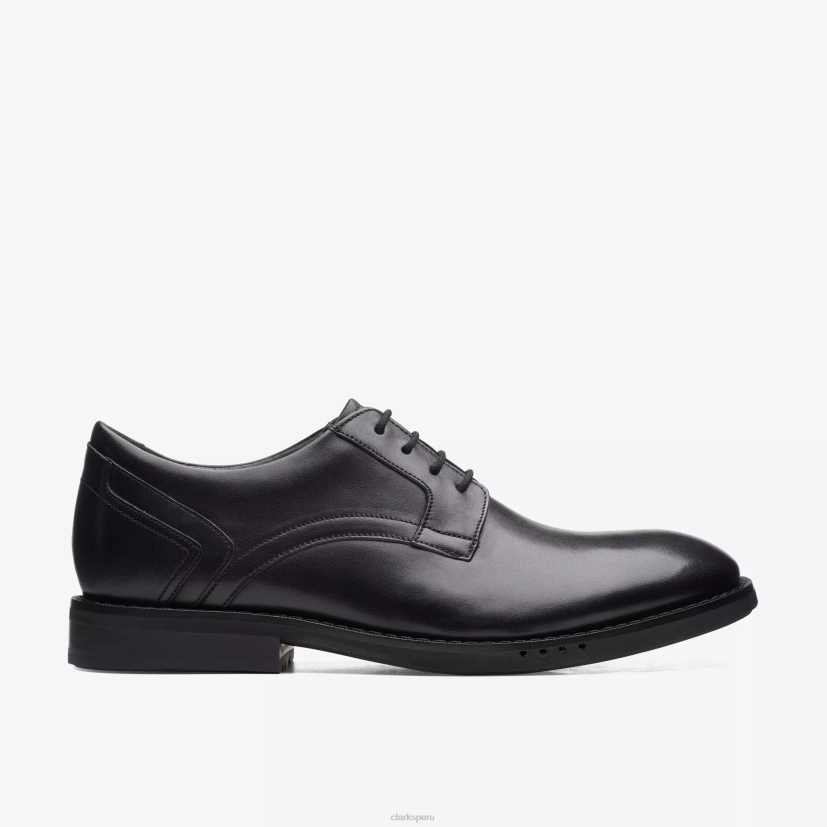 HZVP789 un hugh encaje cuero negro Clarks