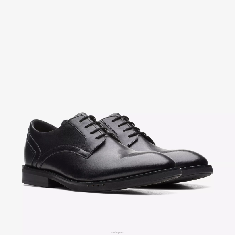 HZVP789 un hugh encaje cuero negro Clarks