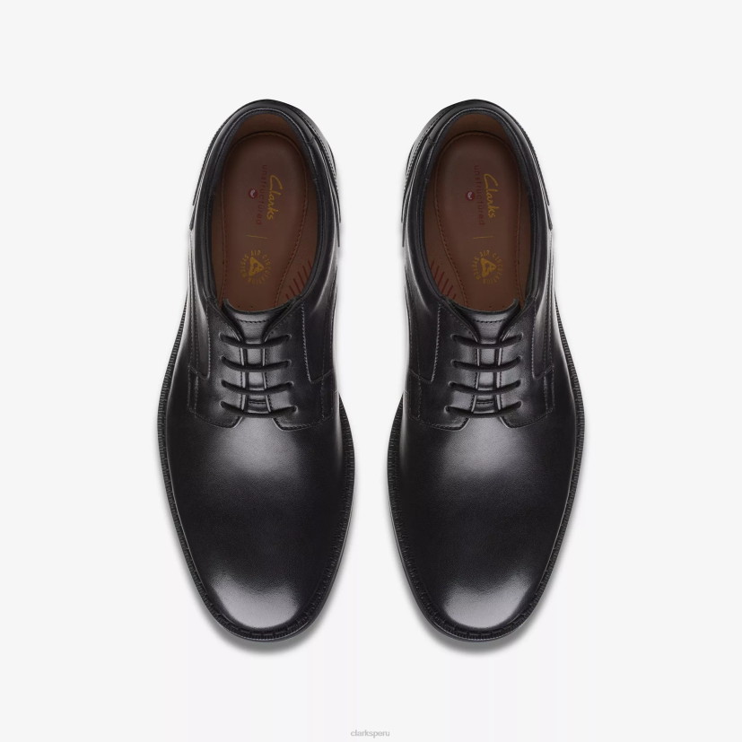 HZVP789 un hugh encaje cuero negro Clarks