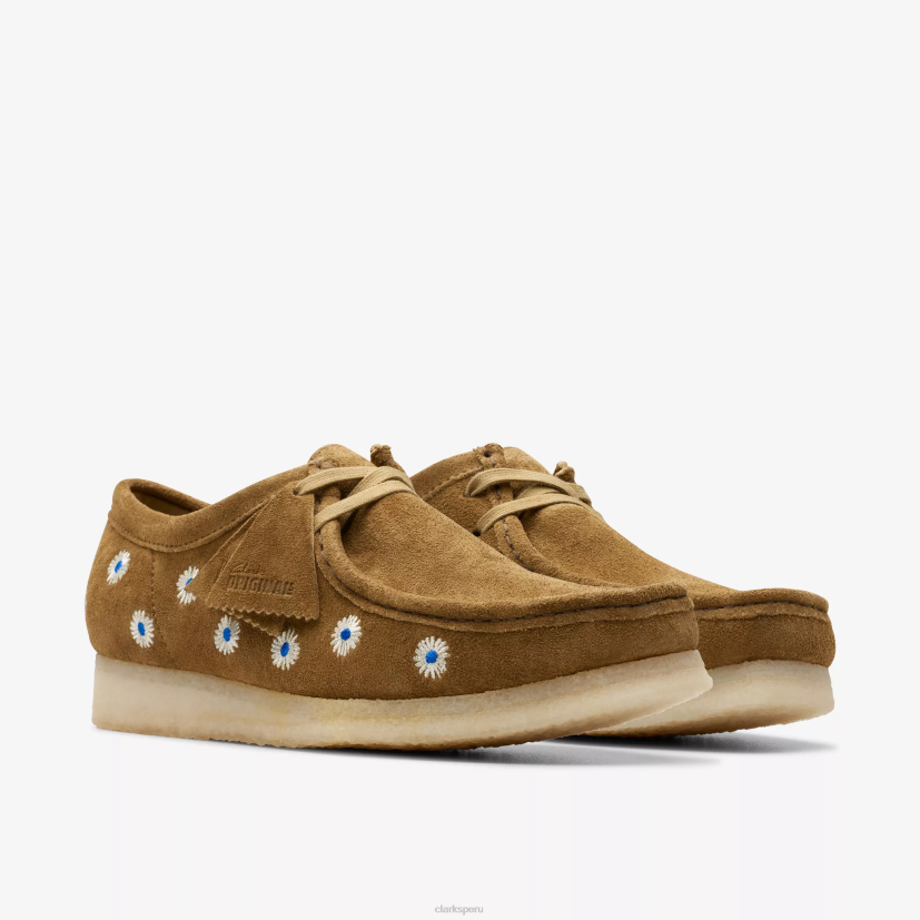 HZVP667 wallabee bordado de oliva oscuro Clarks