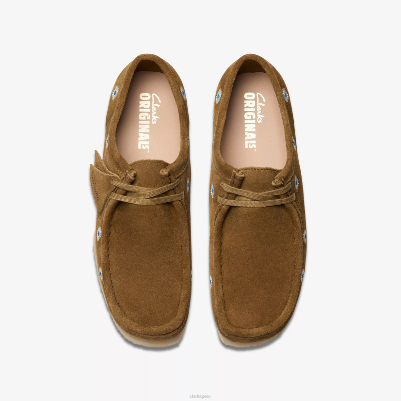 HZVP667 wallabee bordado de oliva oscuro Clarks