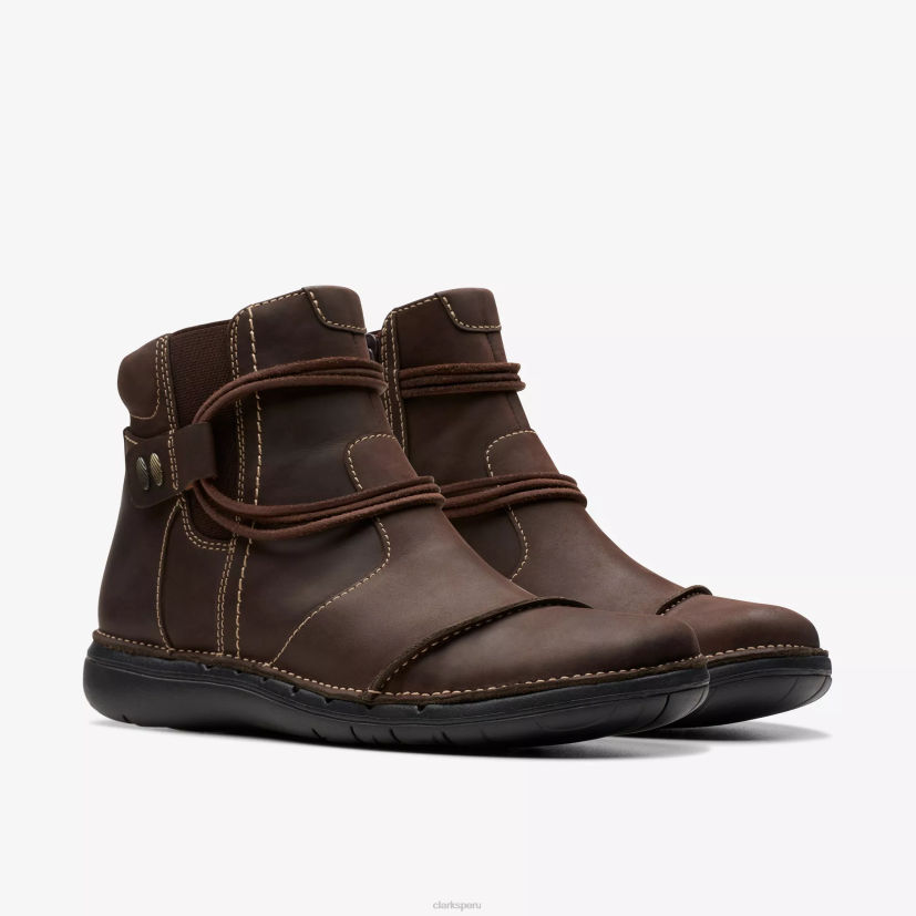 HZVP440 un bucle arriba cuero marrón oscuro Clarks